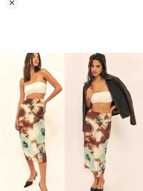 Free People Brown Mint Floral Satin Pencil Skirt